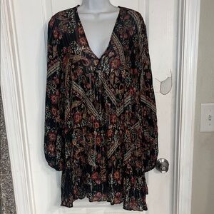 Zara Metallic Thread Paisley Print Boho Mini Dress NWT
